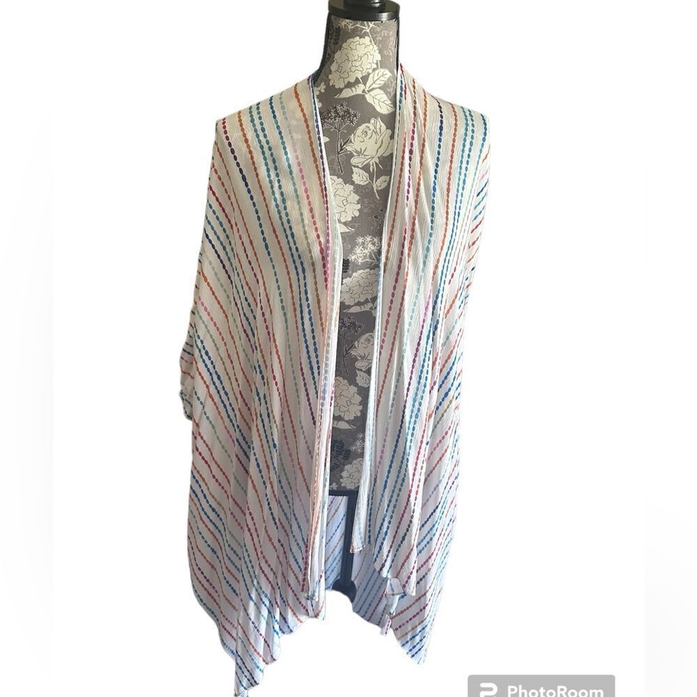Angie White and Rainbow striped kimono - One size fits most NWT